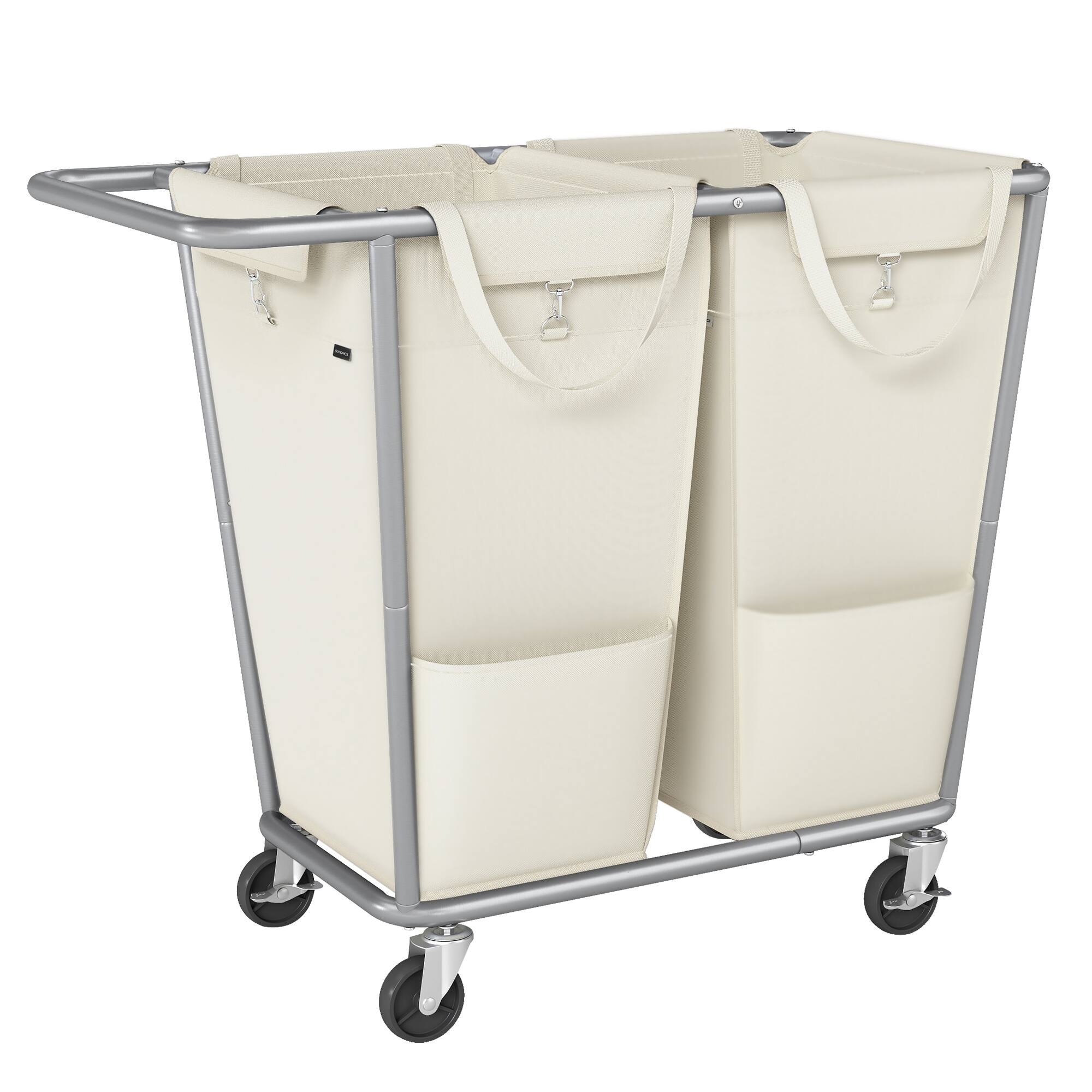 Front. Songmics Home - Laundry Basket with Wheels, 2-Section Laundry Sorter, 50.2 Gallons (190 L) Rolling Hamper with Removable Bags - Cream White.