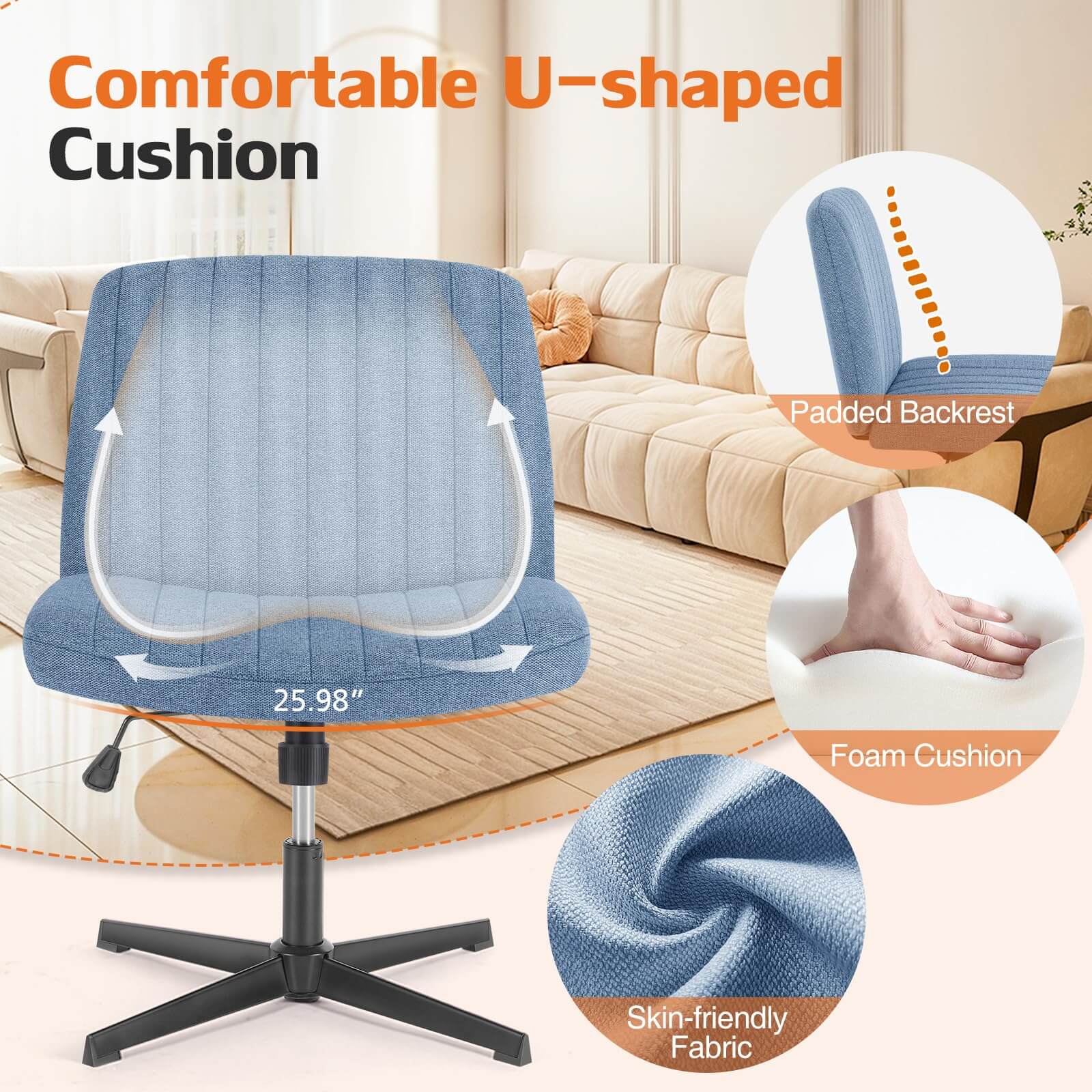 Comfortable U-shaped Cushion  
- Padded Backrest  
- Foam Cushion  
- Skin-friendly Fabric  
- 25.98"