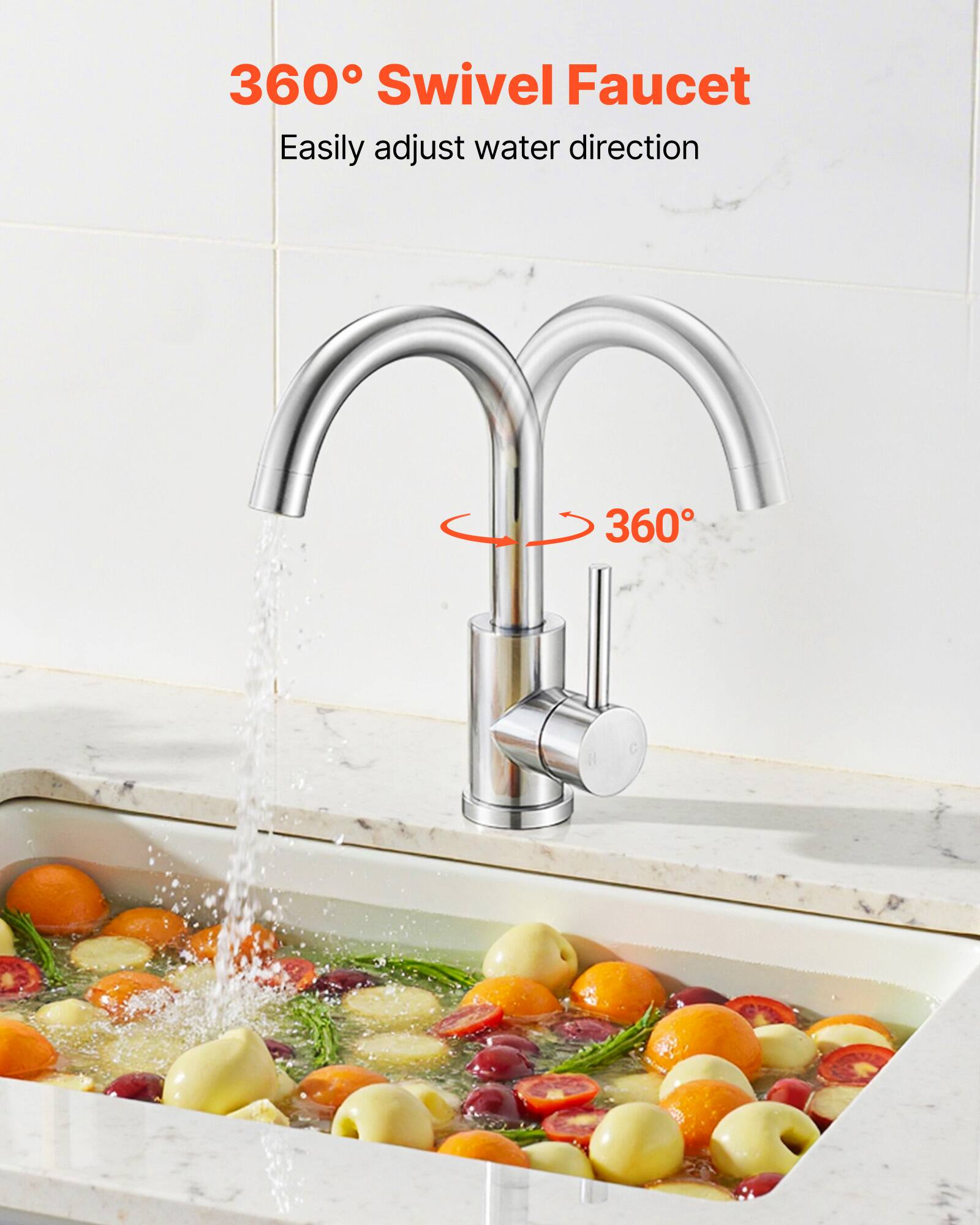 360° Swivel Faucet  
Easily adjust water direction  
360°