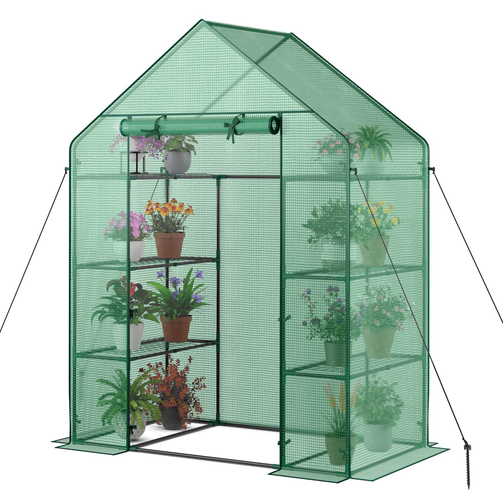 Back. SlickBlue - Portable Walk-In Plant Greenhouse 4-Tier with 8 Shelves for Home Garden - Green.