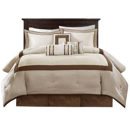 Front. Gracie Mills - Gracie Mills Elsie Transitional Colorblock 7-Piece Comforter Set - Taupe/Brown.