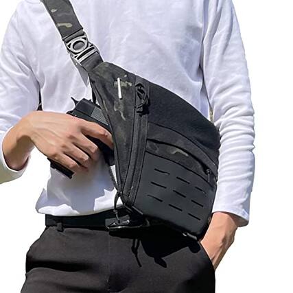 Front. Vulpecula Spade - Concealed Carry Sling Bag for Men, Chest Holster Bag of Pistols Anti-Thief Crossbody Daypack Personal Pocket Sling Pack - Black.