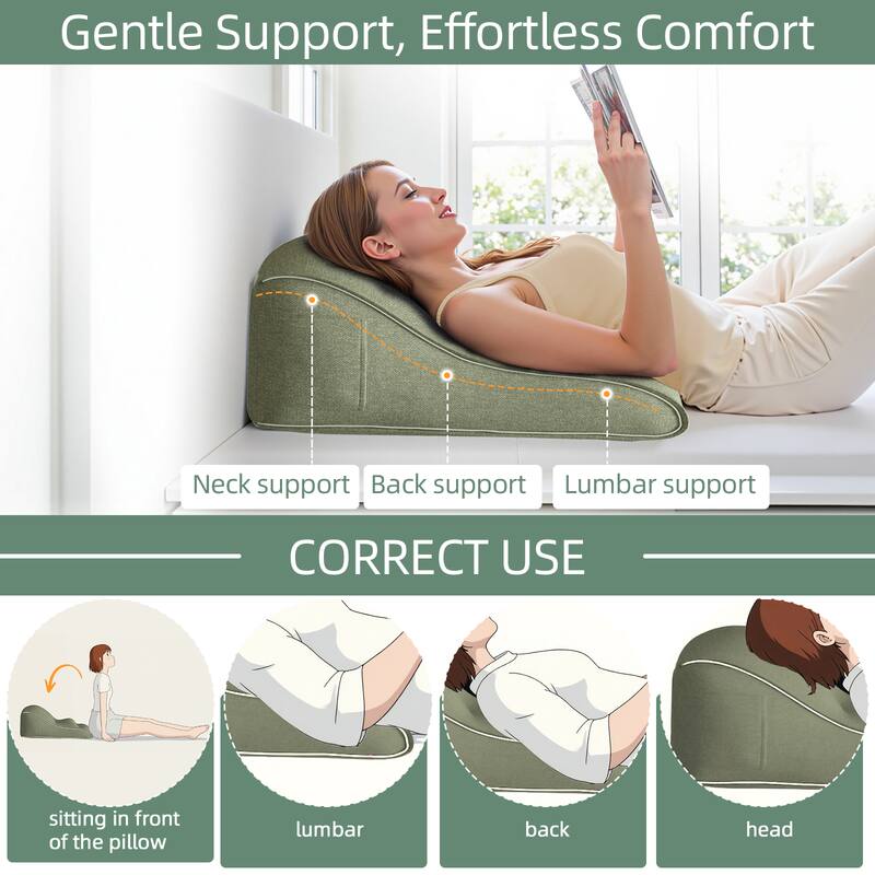 Gentle Support, Effortless Comfort

Neck support, Back support, Lumbar support

CORRECT USE

sitting in front of the pillow, lumbar, back, head
