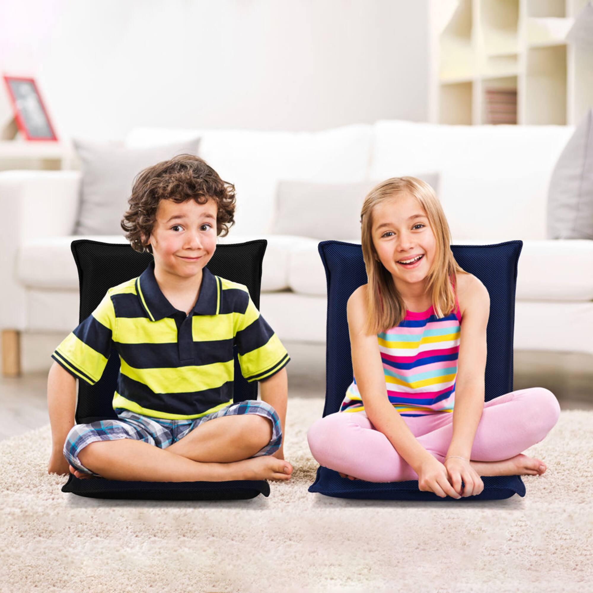 Alt View 4. Gymax - Gymax Adjustable 6-Position Floor Chair Folding Lazy Man Sofa Chair Multiangle Navy - Navy.