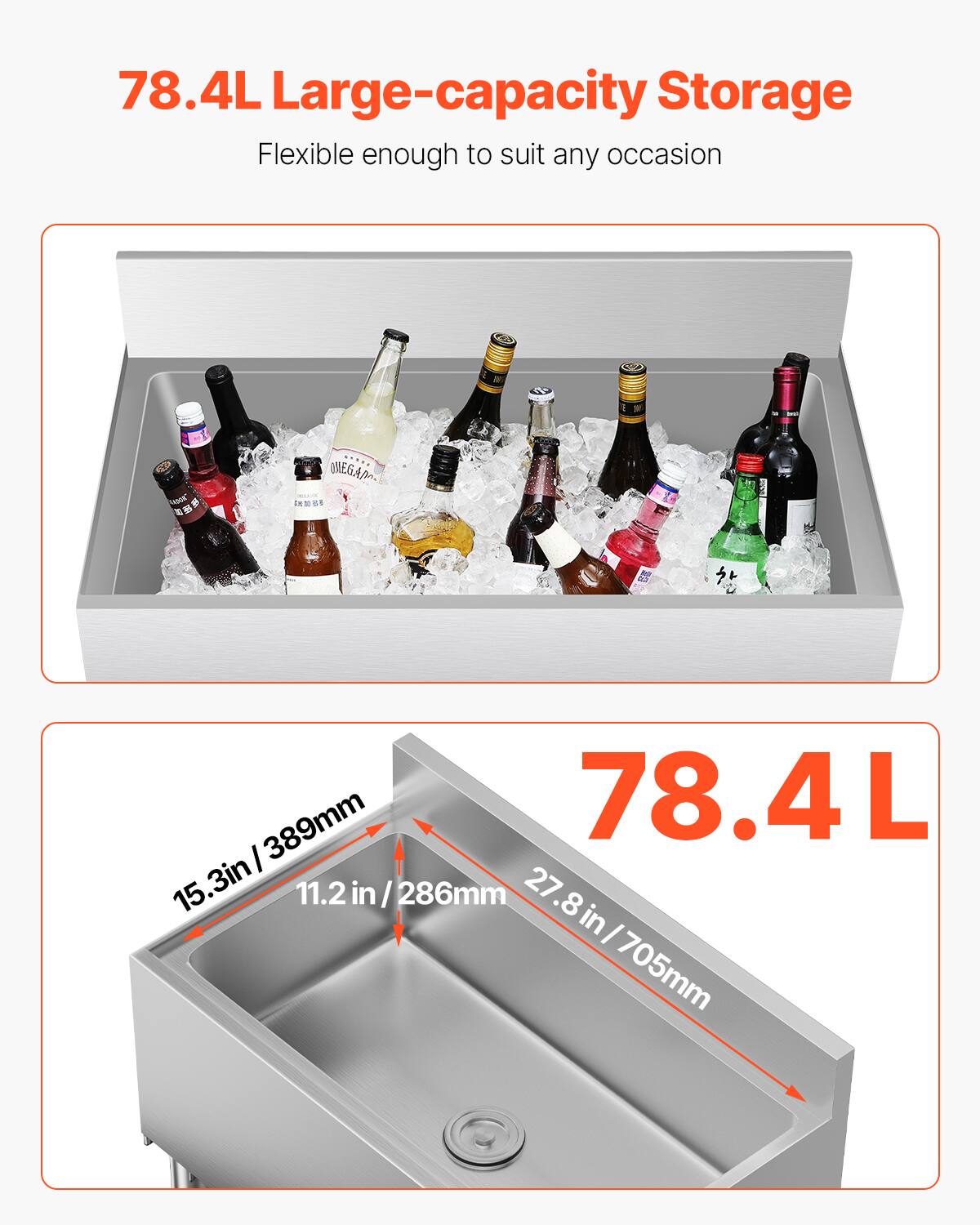 78.4L Large-capacity Storage  
Flexible enough to suit any occasion  

78.4L  
15.3in / 389mm  
11.2in / 286mm  
27.8in / 705mm