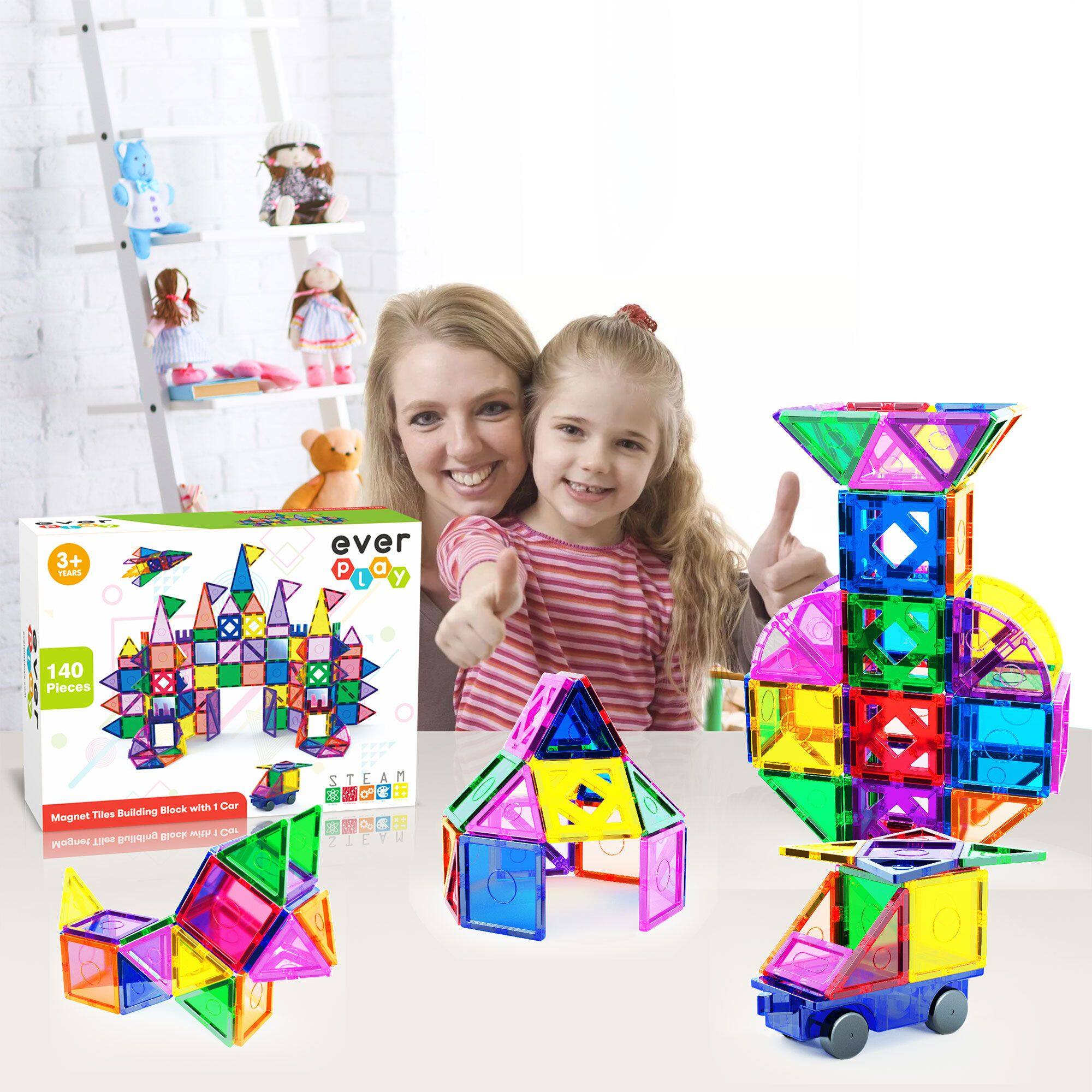 3+ PIECES ever Play 140 Pieces FOTO F Bock with 1 Car Magnet Tiles Building - C Magnet LONe poibllud S T E C A E n