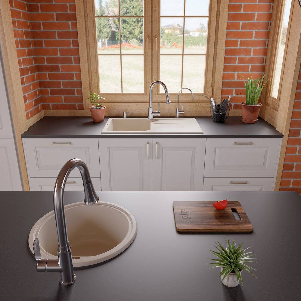 Alt View 6. Alfi - ALFI brand Biscuit 17 Drop-In Round Granite Composite Kitchen Prep Sink - Beige.