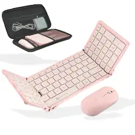 X9 - Performance Foldable Keyboard and Mouse Wireless - (BT + 2.4Ghz) - Carrying Case, Phone Stand, Full Sized - Pink
