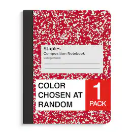 Staples - 1‑Subject Composition Notebook, 7.5” x 9.75”, College Ruled, 100 Sheets, Assorted Colors - Color chosen at random