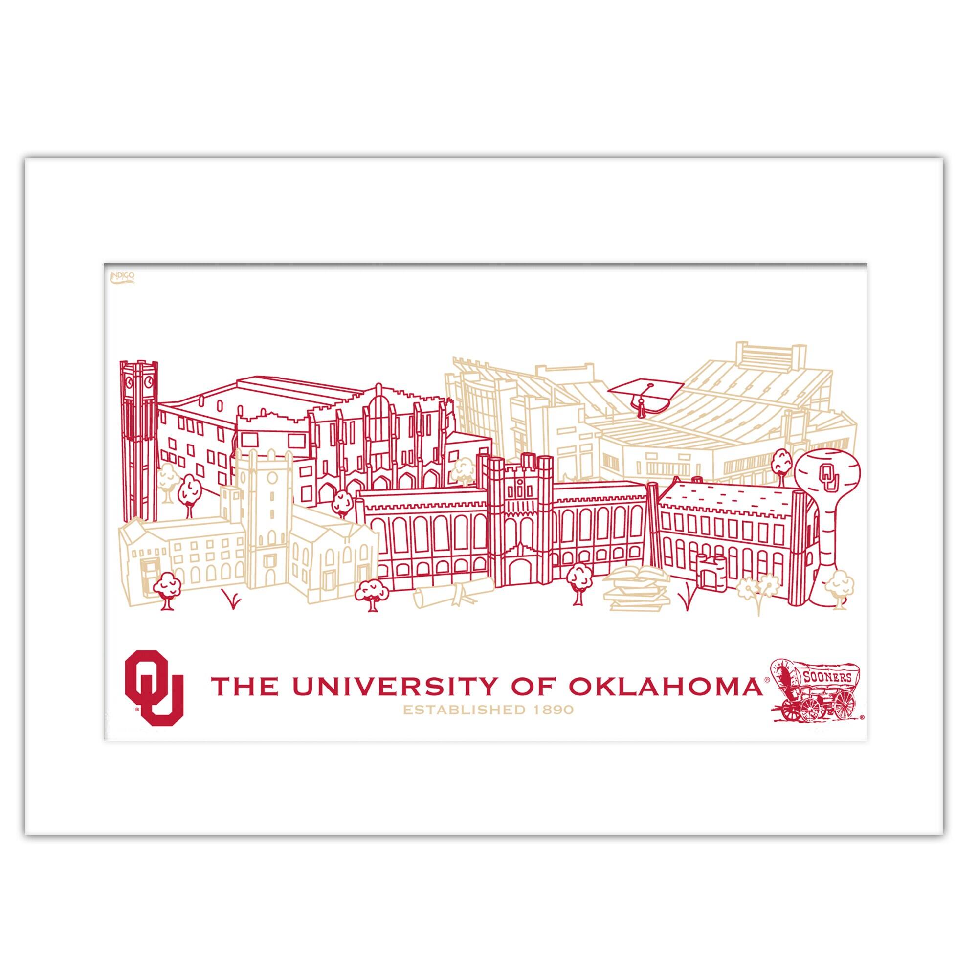 Indigo Falls - Oklahoma Sooners 11" x 14" Matted Campus Wall Art Collage - Multicolor