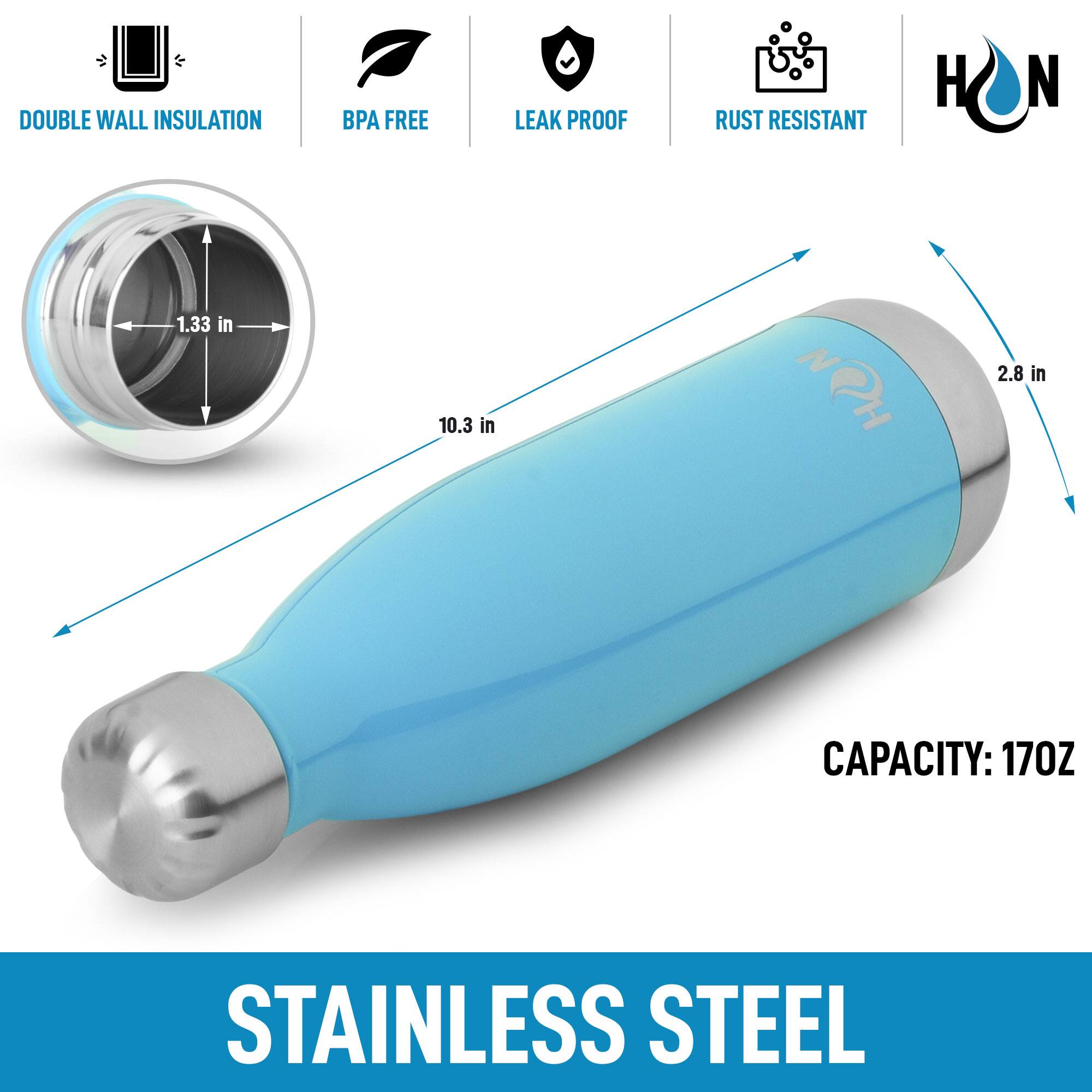 - DOUBLE WALL INSULATION
- BPA FREE
- LEAK PROOF
- RUST RESISTANT

- 1.33 in
- 10.3 in
- 2.8 in

- CAPACITY: 170Z

- STAINLESS STEEL