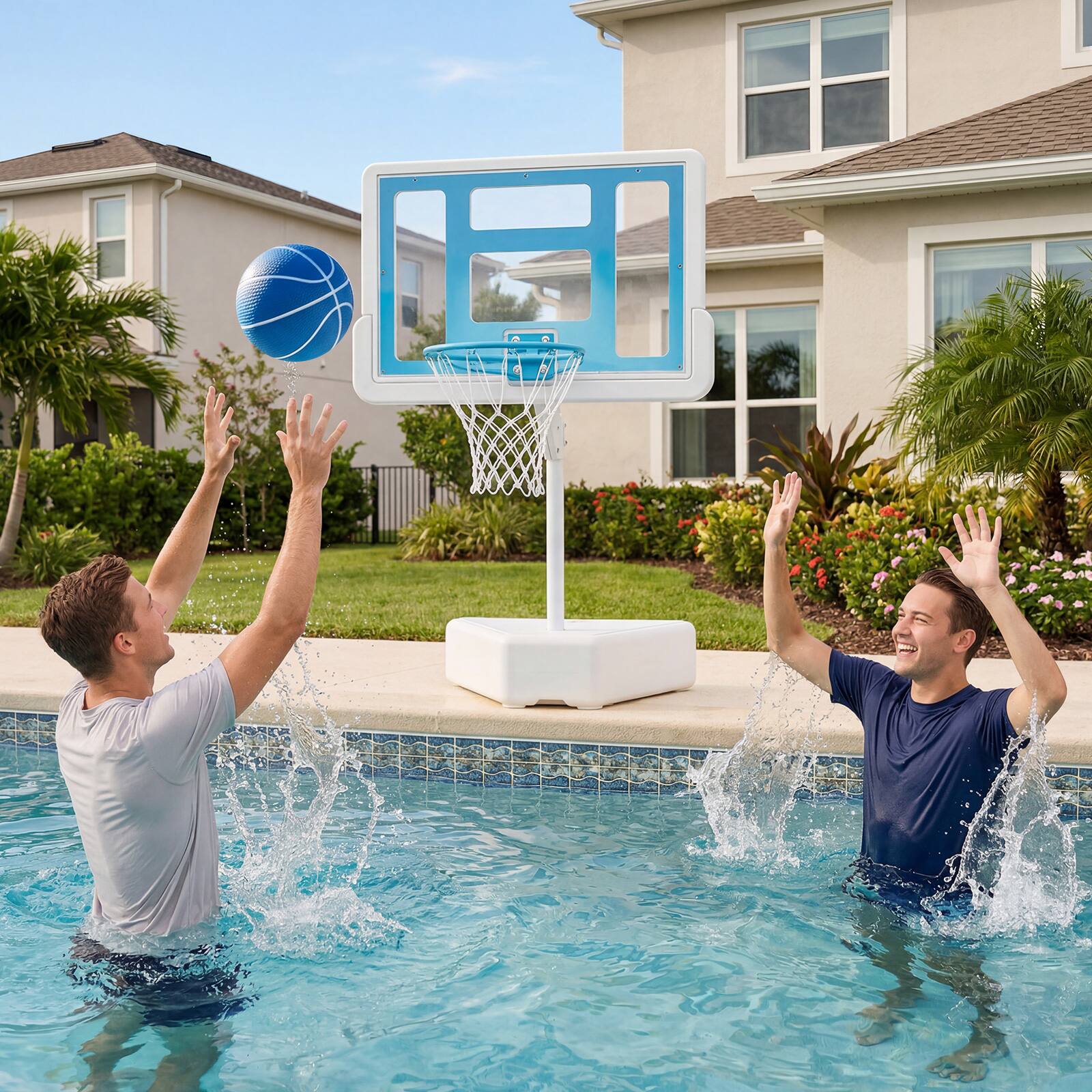 Alt View 3. Costway - Costway Splash & Shoot Pool Basketball Hoop with Adjustable Height Backboard, 2 Water Balls - White + Blue.
