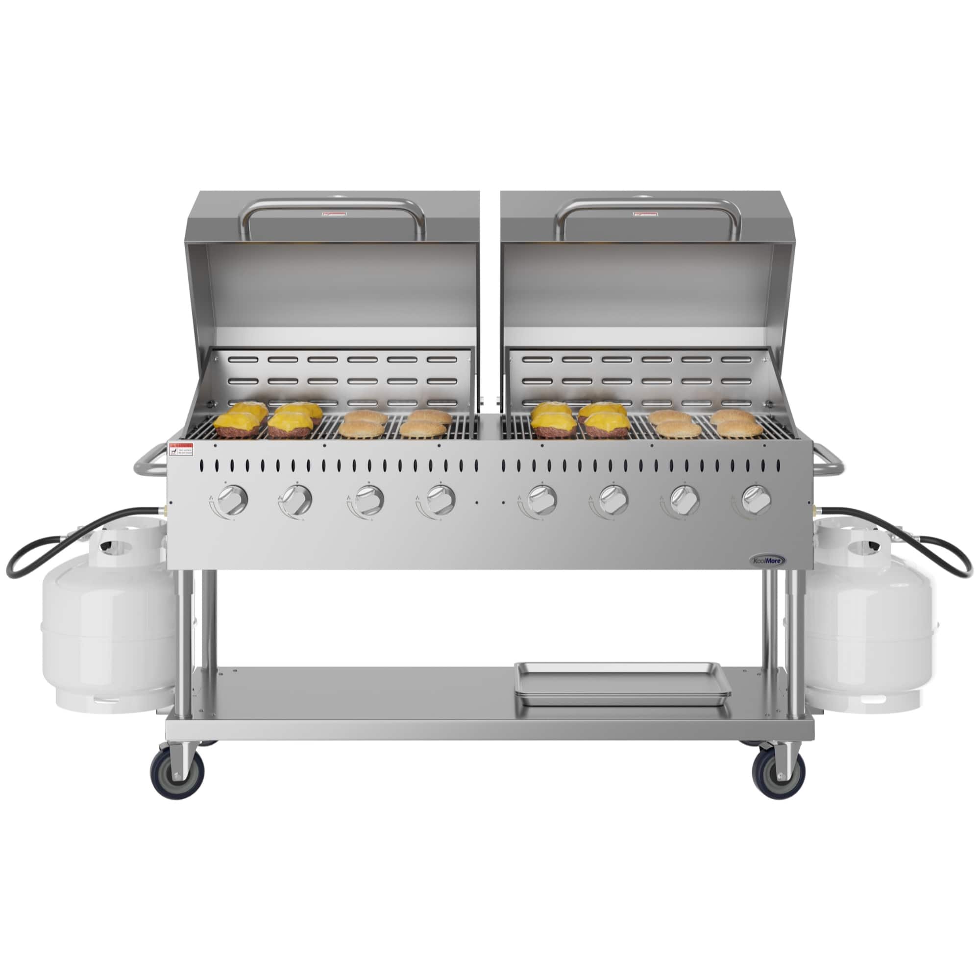 Koolmore - 60 in. 8-Burner Commercial Outdoor Propane Gas Grill with 2 Roll Dome Covers in Stainless-Steel, (CGKIT6-D30D30) - Stainless Steel