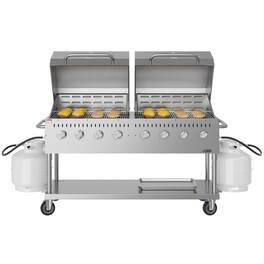 Koolmore - 60 in. 8-Burner Commercial Outdoor Propane Gas Grill with 2 Roll Dome Covers in Stainless-Steel, (CGKIT6-D30D30) - Stainless Steel