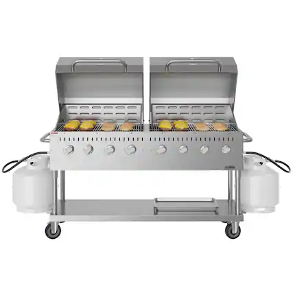Front. Koolmore - 60 in. 8-Burner Commercial Outdoor Propane Gas Grill with 2 Roll Dome Covers in Stainless-Steel, (CGKIT6-D30D30) - Stainless Steel.