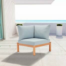 Freeport Karri Wood Sectional Sofa Outdoor Patio Corner Chair by Modway - Natural Light Blue
