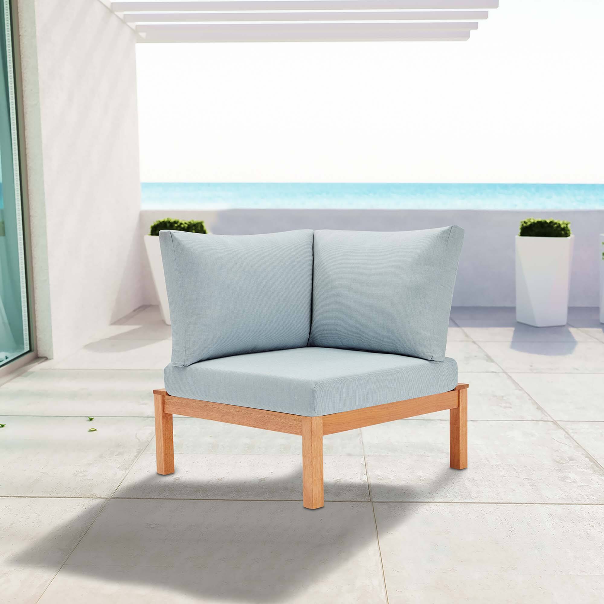 Front. Modway - Freeport Karri Wood Sectional Sofa Outdoor Patio Corner Chair by Modway - Natural Light Blue.