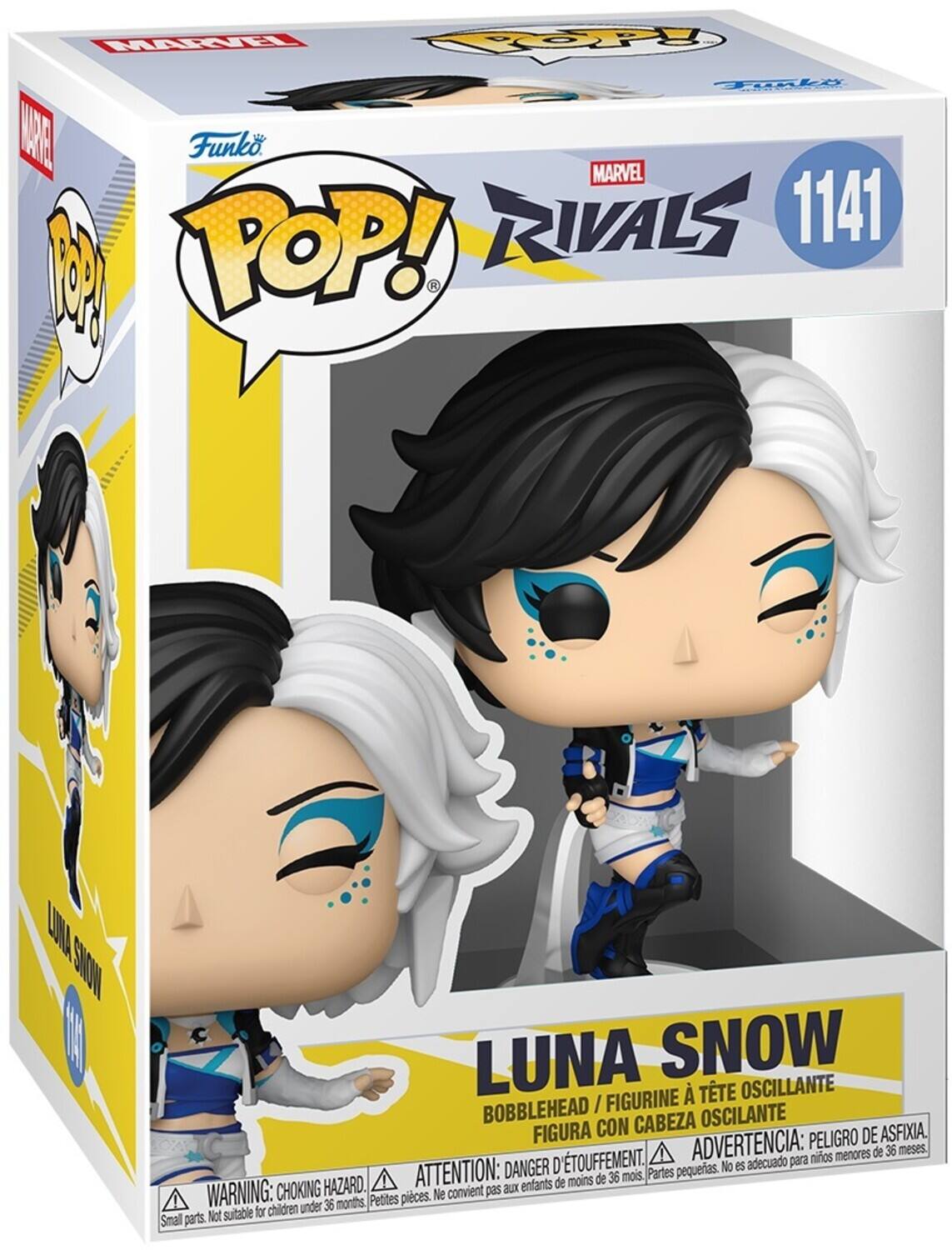 Funko POP! MARVEL RIVALS 1141  
LUNA SNOW  
BOBBLEHEAD / FIGURINE À TÊTE OSCILLANTE / FIGURA CON CABEZA OSCILANTE  

WARNING: CHOKING HAZARD. Small parts. Not suitable for children under 36 months.  
ADVERTENCIA: PEQUEÑAS PIEZAS. No es adecuado para niños menores de 36 meses.  
ATTENTION: DANGER D'ÉTOUFFEMENT. Ne convient pas aux enfants de moins de 36 mois.