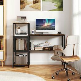 Kadyn - Home Office Computer Desk with Bookshelf - Storage Cabinet & Shelves, Rustic Black - Brown