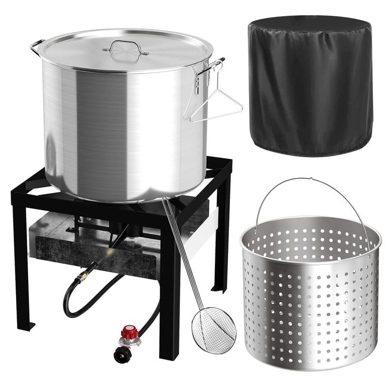 FODINGHILL - 100QT Aluminum Outdoor Crawfish & Crab Boiler with Basket, Skimmer & Cover, Seafood Boiling Kit - Silver