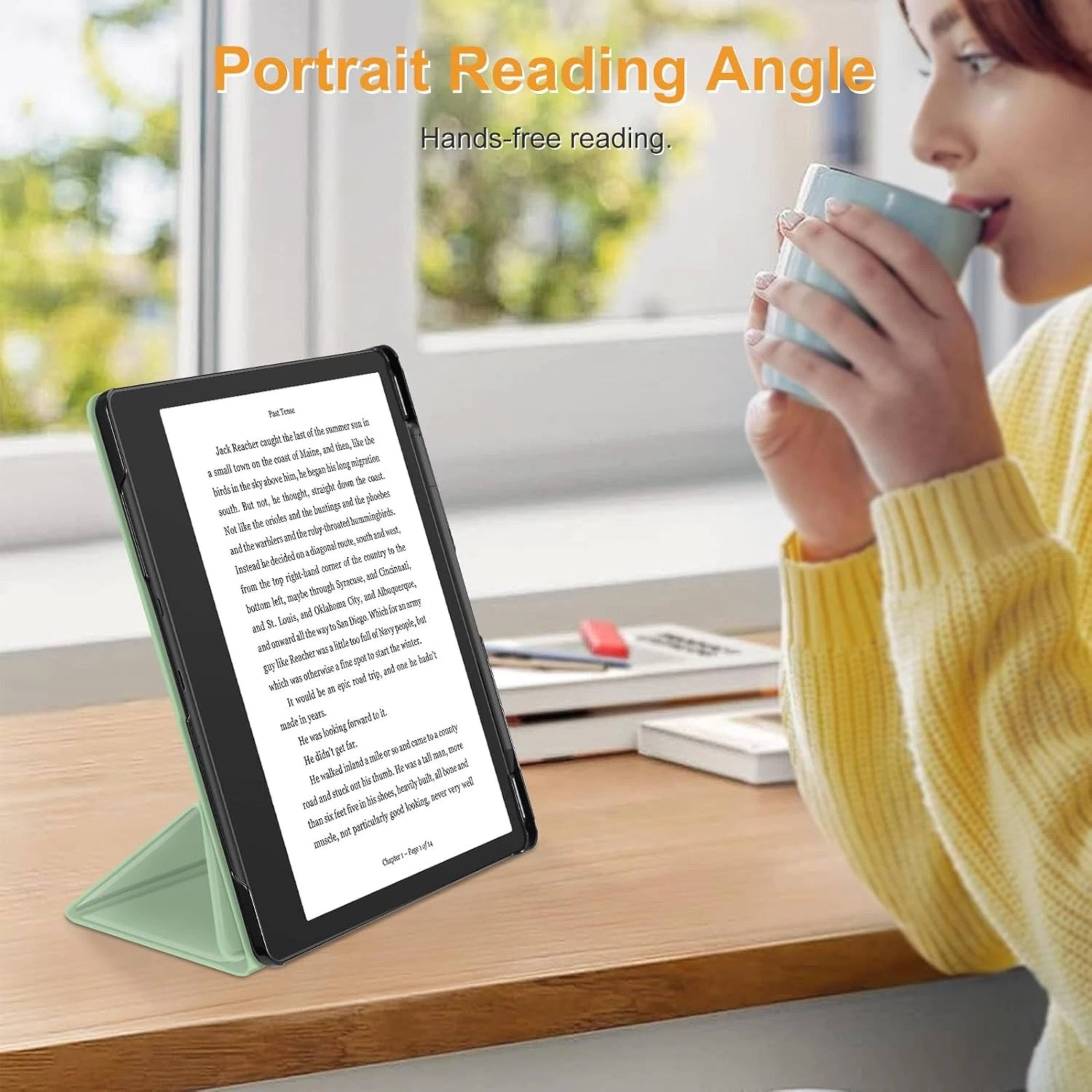 Portrait Reading Angle  
Hands-free reading.

Jack Reacher caught the last of the summer sun in a small town near the coast of Maine, and the sun was low in the sky, but he was heading inland, not east, so he was looking west. The road was dry and straight, stretching out in front of him, and he was driving a rental car, a Ford Taurus, with a sunroof. He had the windows down, and the air was cool and fresh. He was listening to the radio, and the music was loud. He was driving with one hand on the wheel, and the other hand was on the gearshift. He was in no hurry. He was just driving, and he was enjoying the ride. He was thinking about the past, and he was thinking about the future. He was thinking about the present, and he was thinking about the road. He was thinking about the sun, and he was thinking about the sky. He was thinking about the world, and he was thinking about himself. He was thinking about the people he had met, and he was thinking about the places he had been. He was thinking about the things he had done, and he was thinking about the things he had not done. He was thinking about the