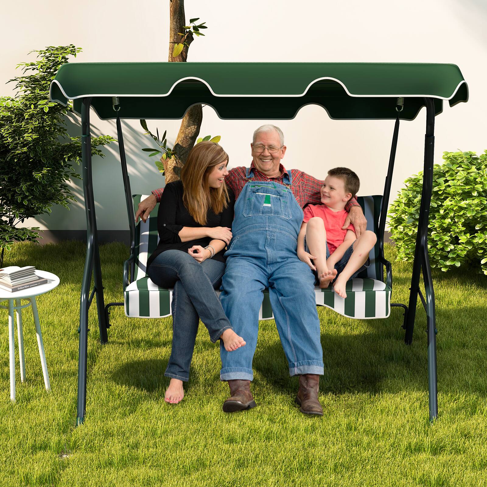 Alt View 2. Costway - Costway 3 Seats Patio Canopy Steel Frame Swing Glider Hammock Cushioned Backyard - Green.