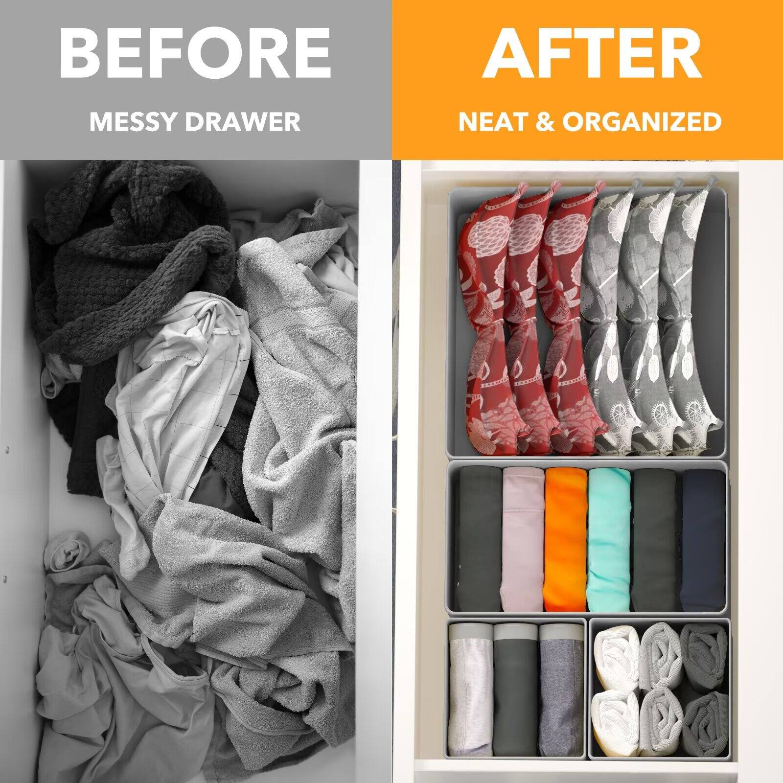 BEFORE  
MESSY DRAWER  

AFTER  
NEAT & ORGANIZED