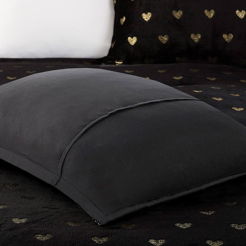 Alt View 3. Gracie Mills - Gracie Mills Elysia Metallic Printed Plush Comforter Set - Black/Gold.
