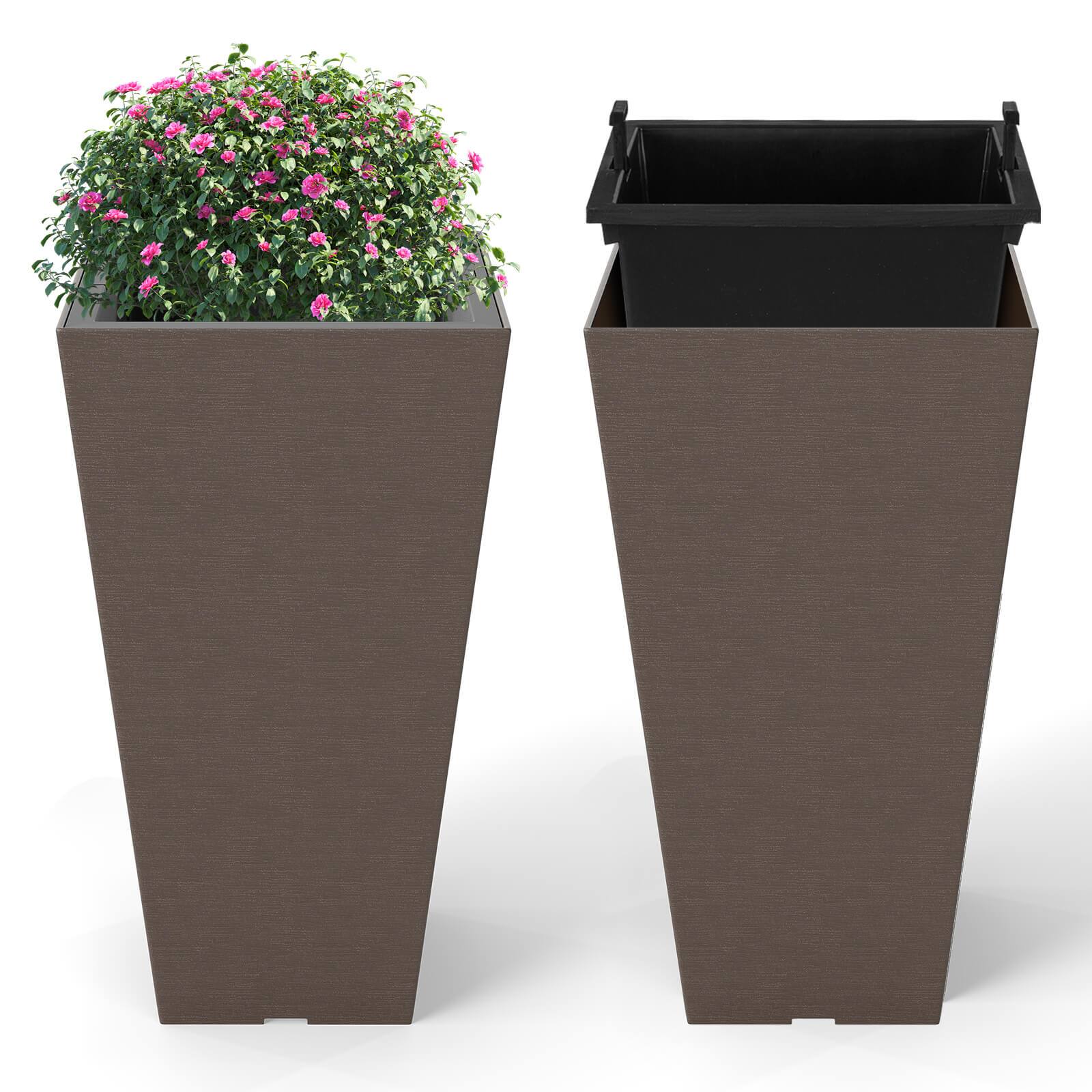 Alt View 9. Costway - Costway 22.5" Tall Square Planter Set of 2 with Removable Inner Bucket & Drainage Holes - Brown.