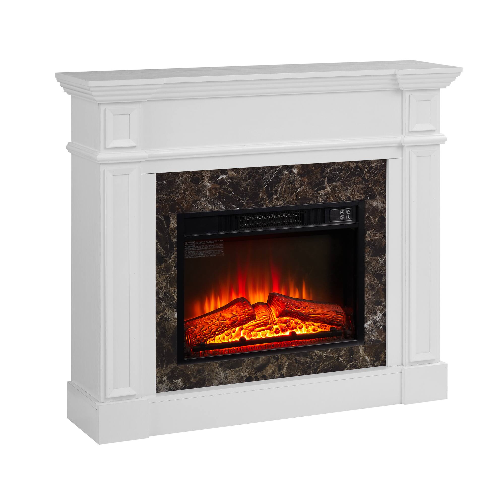 Alt View 1. Boyel Living - 45.66-in White Electric Fireplace Mantel with Stacked Stone Surround 400W Remote Control Timer and LED Flame - White.