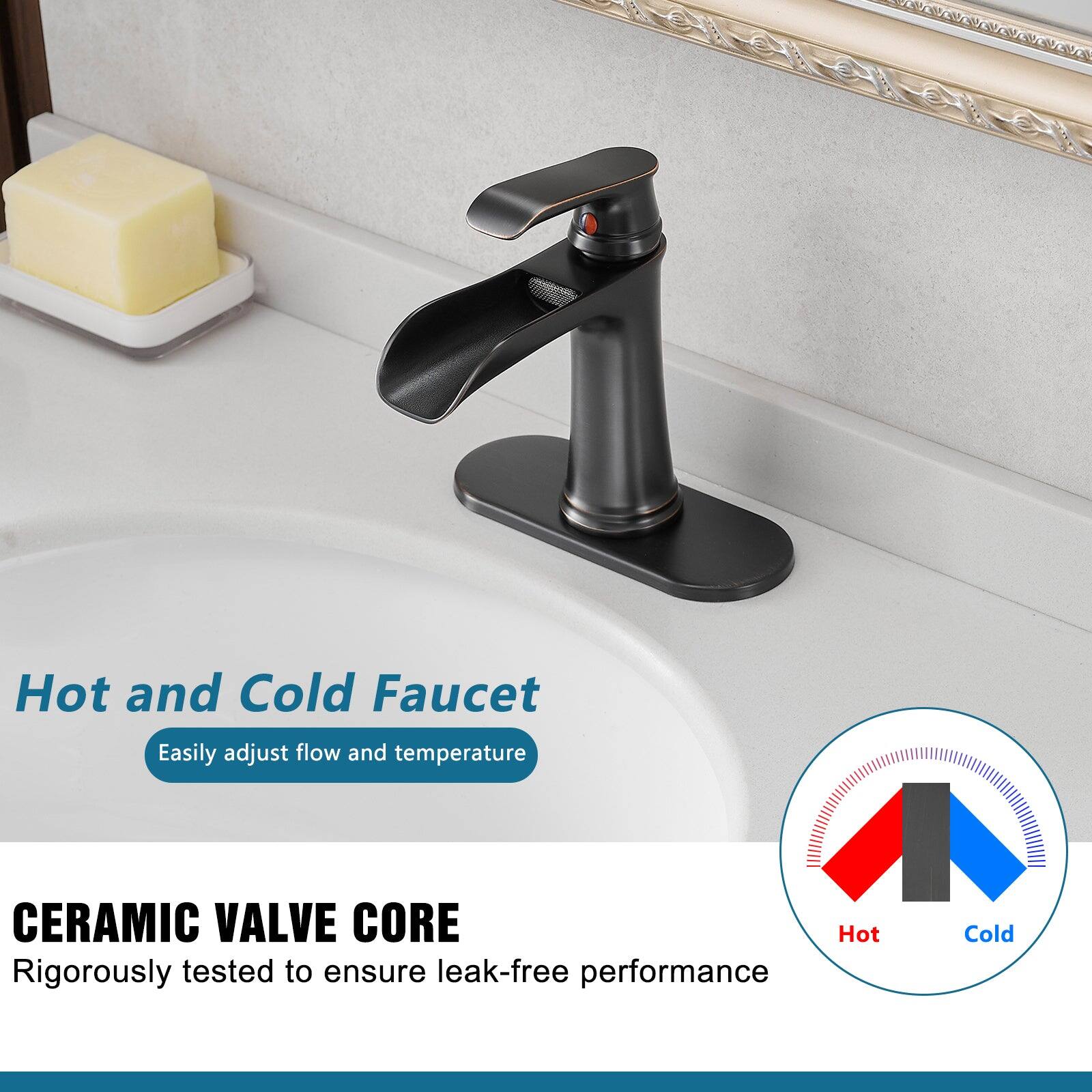 Hot and Cold Faucet  
Easily adjust flow and temperature  

CERAMIC VALVE CORE  
Rigorously tested to ensure leak-free performance  

Hot Cold