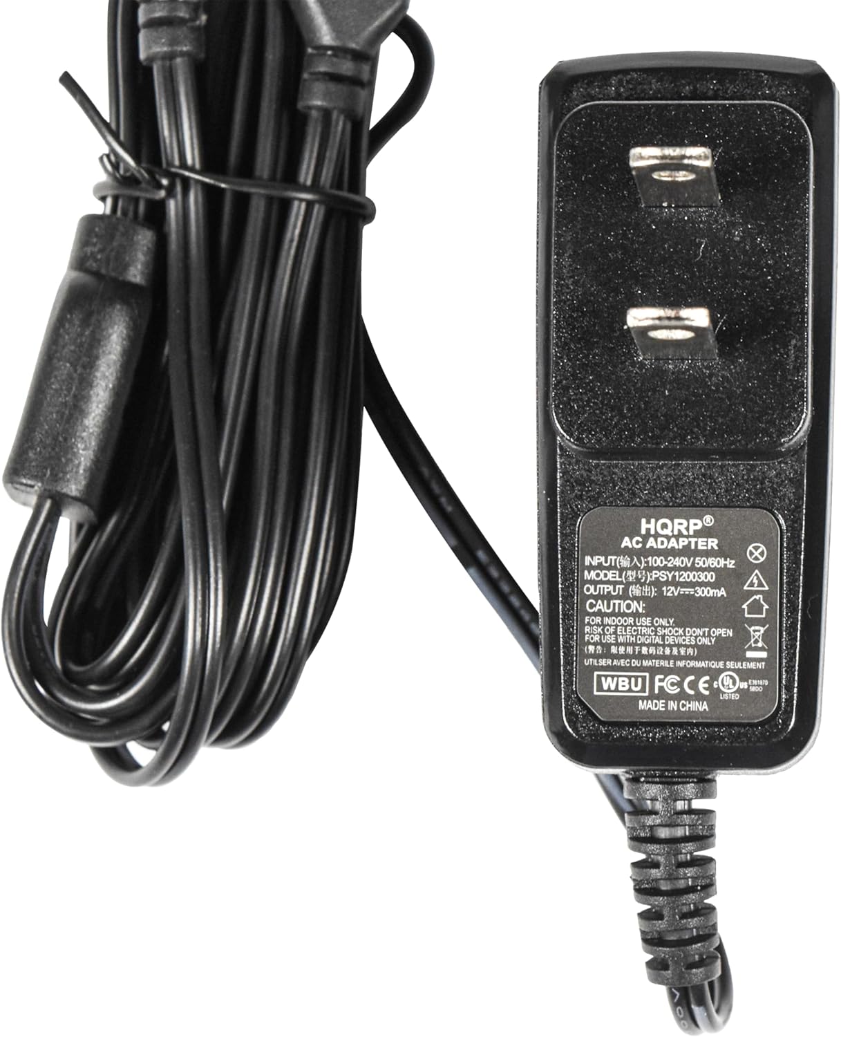 HQRP AC ADAPTER  
INPUT ( ): 100-240V 50/60Hz  
MODEL (型号): XPSY1200300  
OUTPUT (输出): 12V 300mA  

CAUTION:  
FOR INDOOR USE ONLY  
RISK OF ELECTRIC SHOCK. DON'T OPEN.  
USE WITH DIGITAL DEVICES ONLY  

UTILISER AVEC MATERIEL INFORMATIQUE SEULEMENT  

WBU FC CE  

MADE IN CHINA