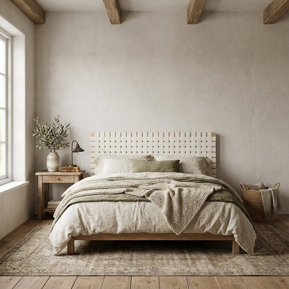 Angle. FurniFact - Vegan Leather Full Headboard with TexturedPattern and Durable Build - Beige.