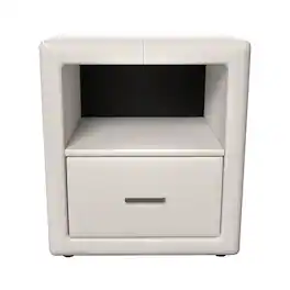 Boyd Sleep - Lombardi Faux Leather One Drawer Nightstand- Pre-Assembled- Low profile bedroom end table - White