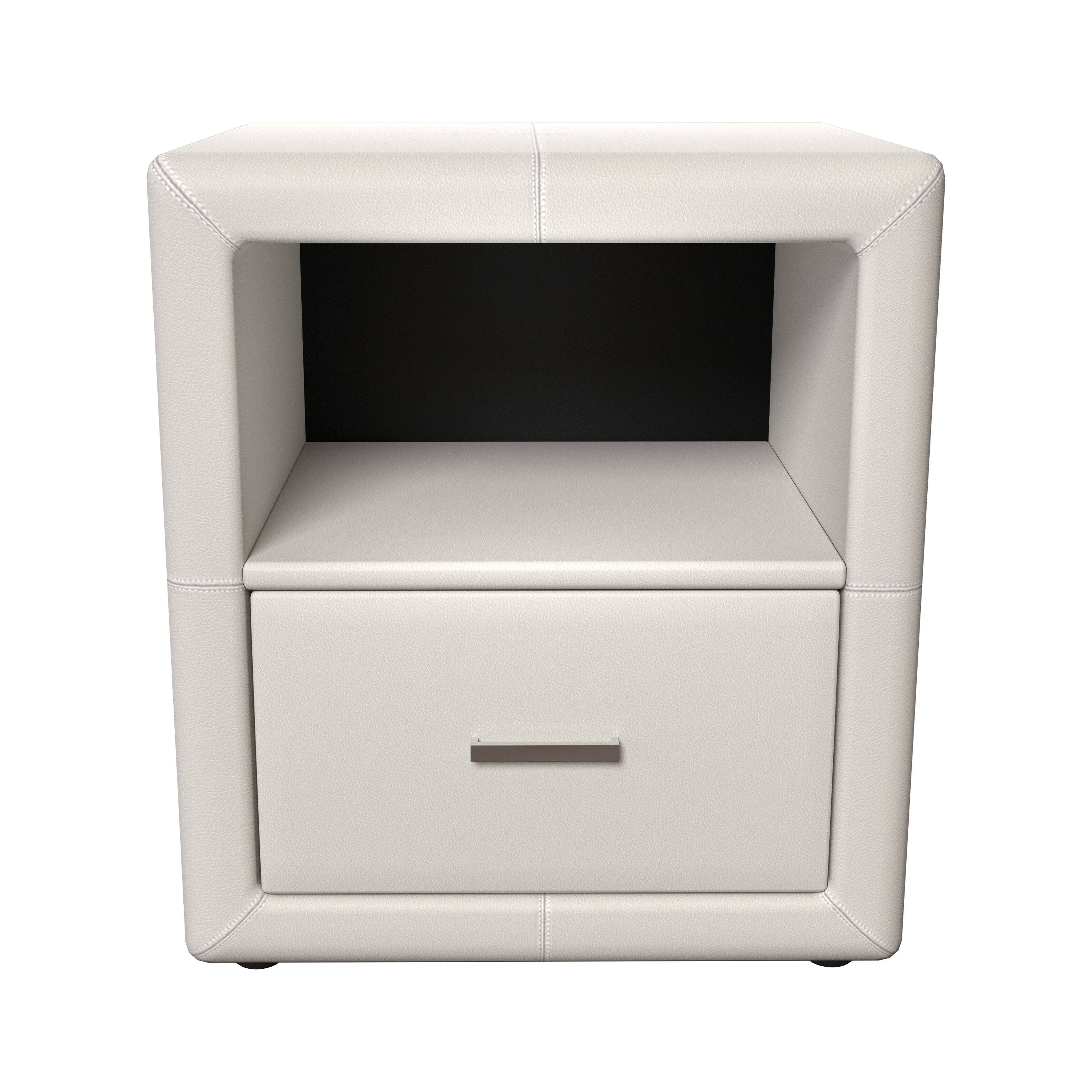 Front. Boyd Sleep - Boyd Sleep Lombardi Faux Leather One Drawer Nightstand- Pre-Assembled- Low profile bedroom end table - White.
