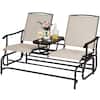 Front. Costway - Costway 2 Person Patio Double Glider Steel Frame Loveseat Rocking with Center Table - Beige.