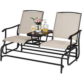 Costway - 2 Person Patio Double Glider Steel Frame Loveseat Rocking with Center Table - Beige
