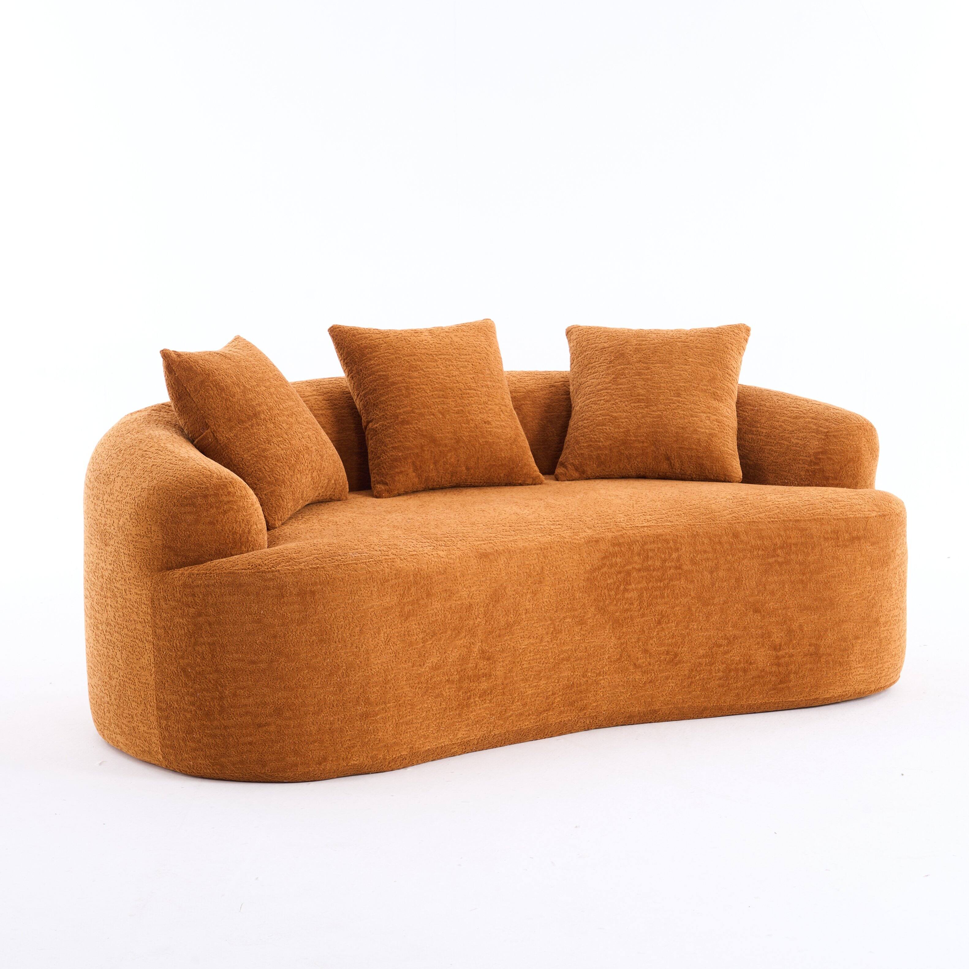 Front. Ecooso - Compact Loveseat Sofa with Curved Design, Full Sponge Cushion & 3 Pillows, No-Assembly Upholstered Small Sofa - Orange.