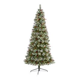 BreeBe - 8’ Frosted Swiss Pine Christmas Tree 550 Clear LED & Berries - Multicolor