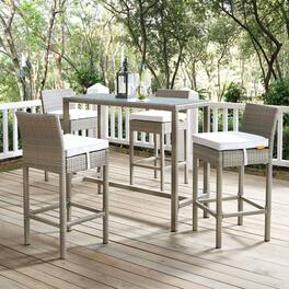Conduit Outdoor Patio Wicker Rattan Bar Stool Set of 4 by Modway - Light Gray White