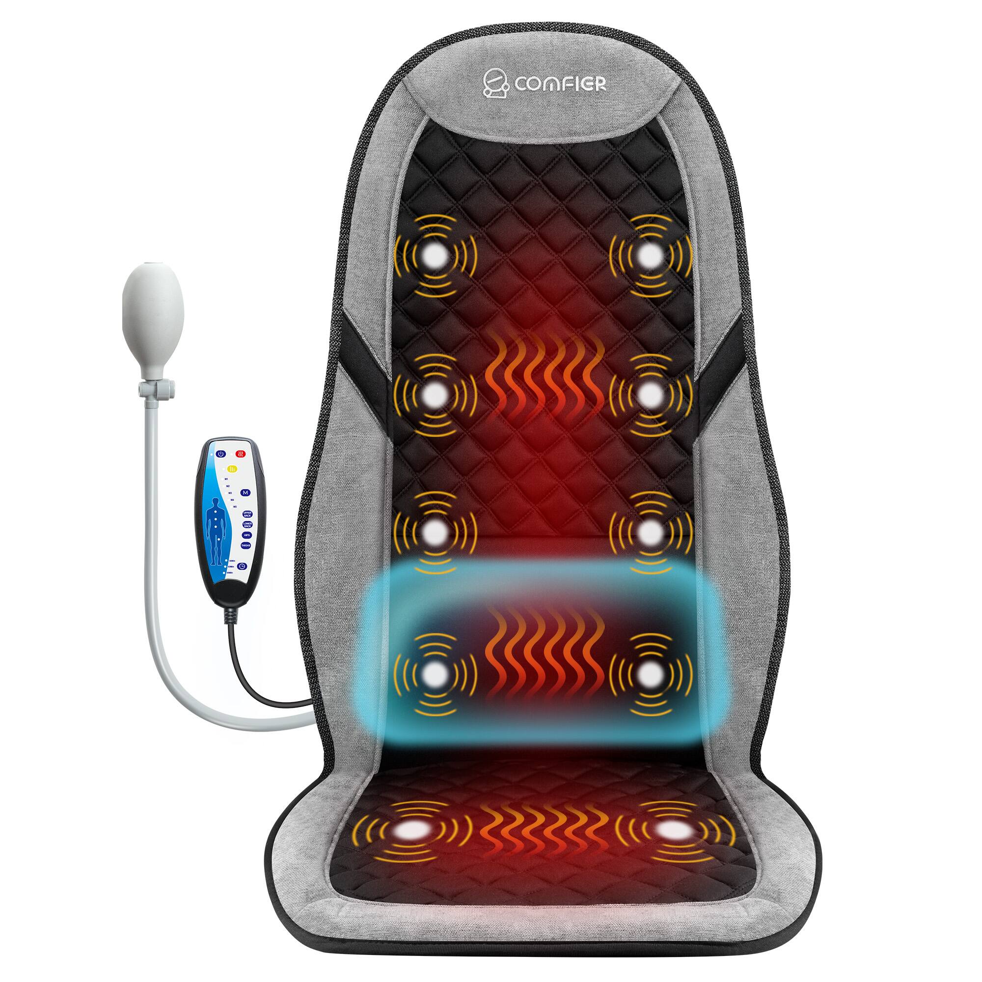 Comfier - Massage Seat Cushion with 10 Vibration Motors & Adjustable Lumbar Support - Light Gray