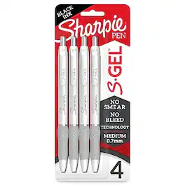 Sharpie - S-Gel Retractable Gel Pen, Medium Point, 0.7mm, Black Ink, 4/Pack (2126207)