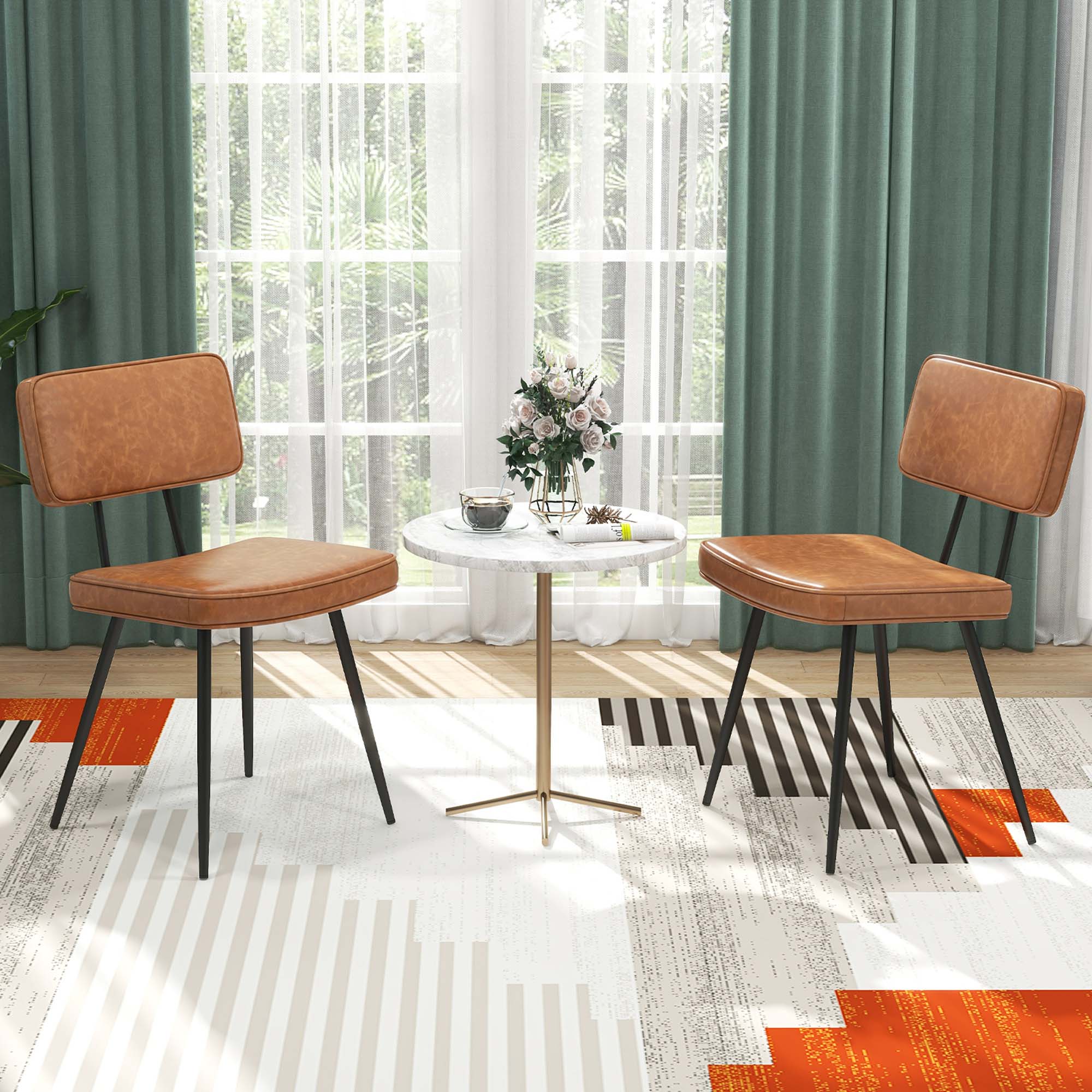 Alt View 3. Gymax - Gymax Dining Chairs Set of 4 w/ PU Leather Cover Filled Sponge Waterfall Seats Brown - Brown.