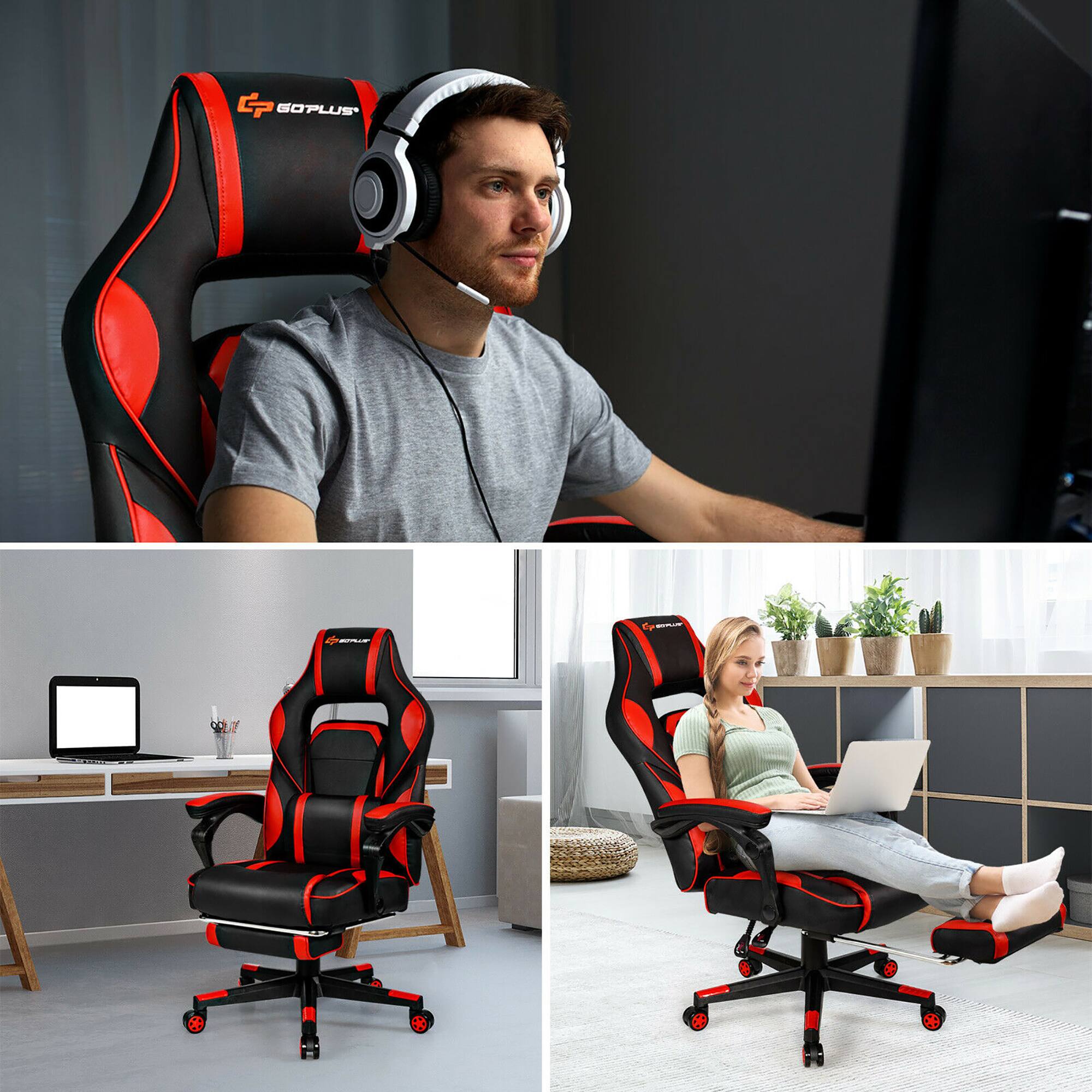 Left. Costway - Gaming Massage Reclining Racing Chair with Footrest - Red + Black.