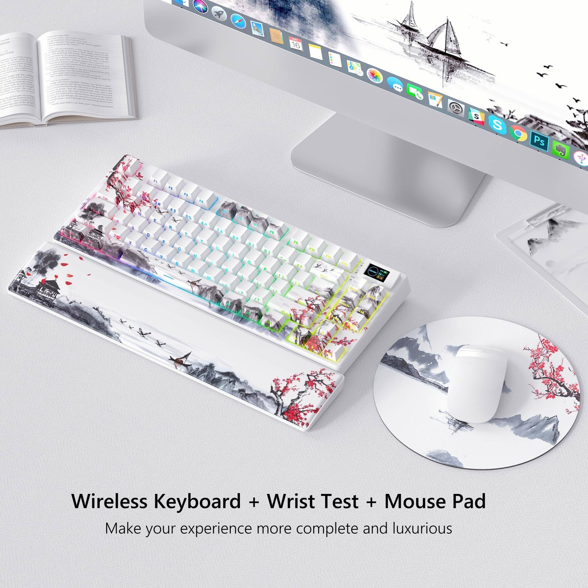 Wireless Keyboard + Wrist Test + Mouse Pad  
Make your experience more complete and luxurious