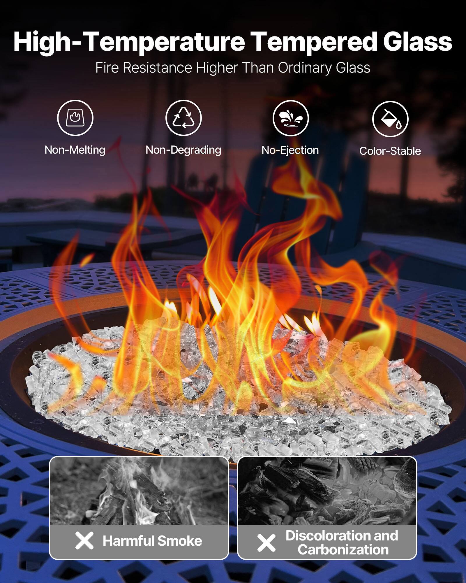 High-Temperature Tempered Glass  
Fire Resistance Higher Than Ordinary Glass  

- Non-Melting  
- Non-Degrading  
- No-Ejection  
- Color-Stable  

X Harmful Smoke  
X Discoloration and Carbonization