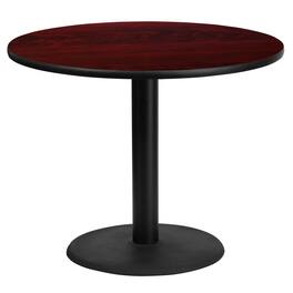 Emma + Oliver - 36" Round Laminate Table Top with 24" Round Table Height Base - Mahogany
