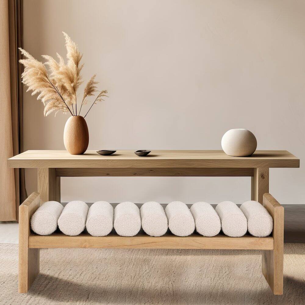 Alt View 1. Meridian Furniture - Waverly Cream Boucle Fabric Bench - Beige.