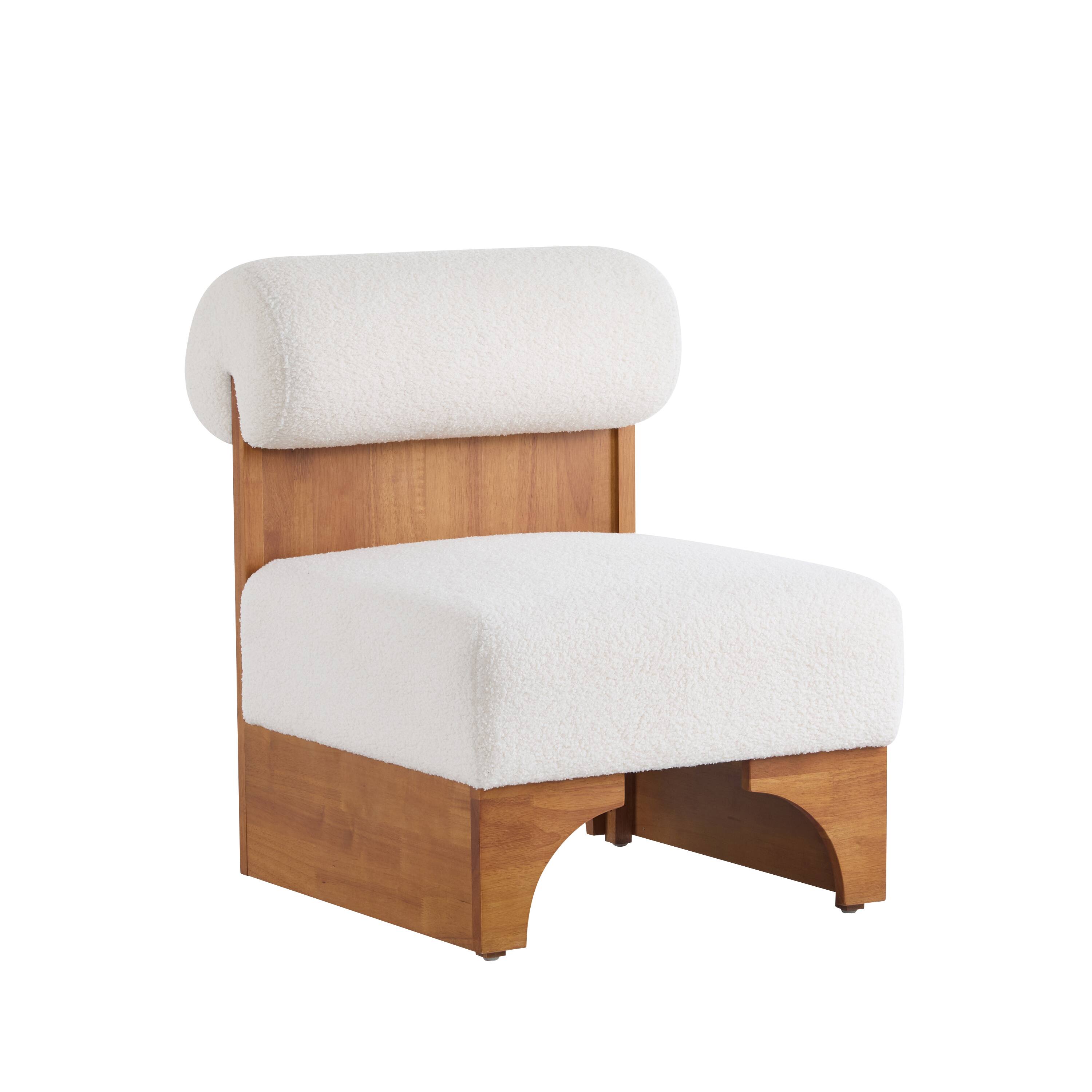 Alt View 1. TinyHomie - Modern Boucle Lounge Chair Solid Wood Frame Rolled Backrest - white.