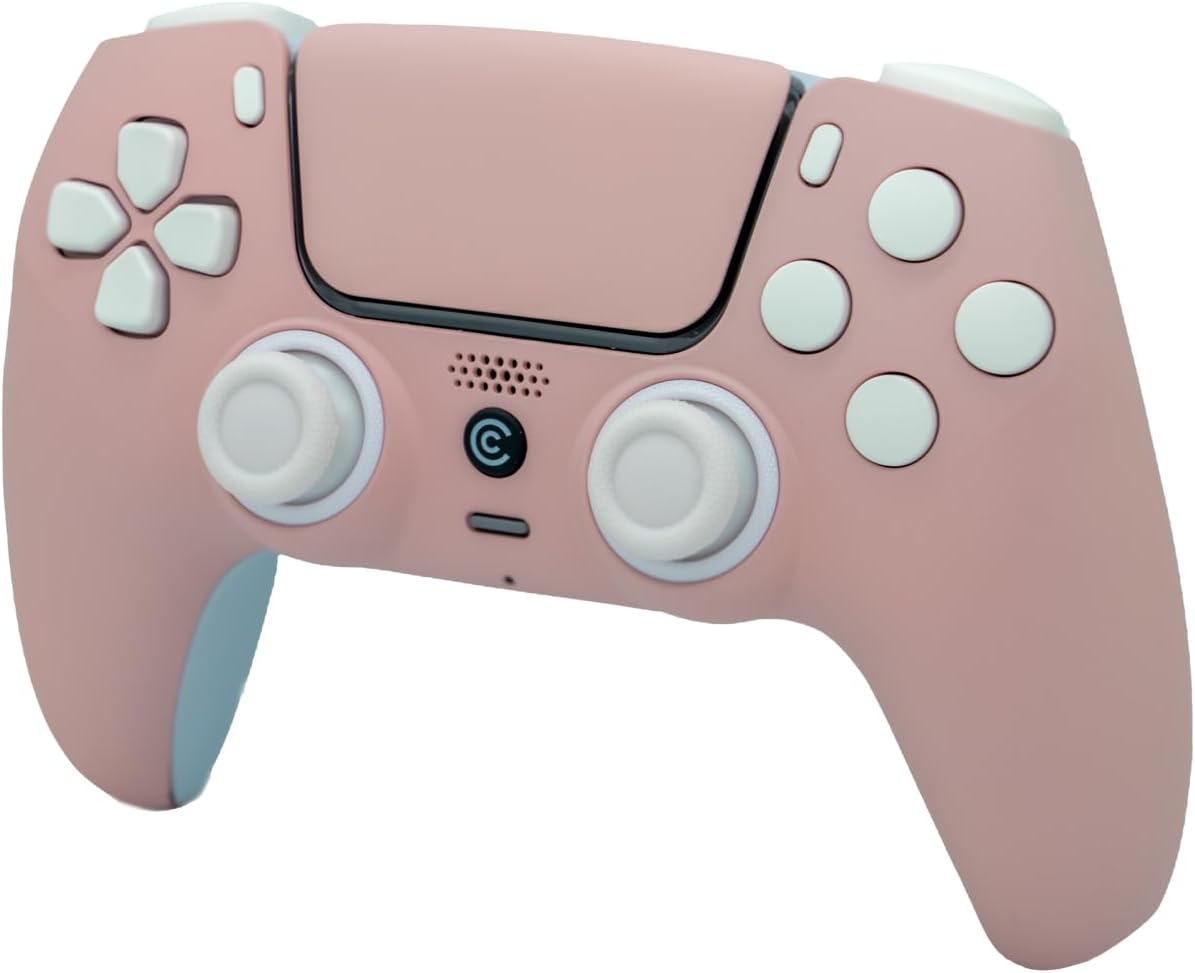 Angle. Custom Controllerzz - Custom Wireless Controller for PS5 - Baby Pink & White Inserts.